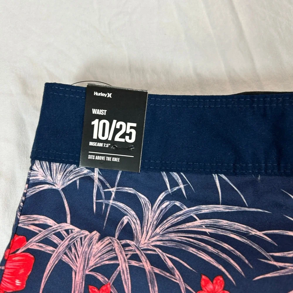 Hurley Boys Midnight Navy Floral Striped Board Shorts Size 10 25W 986773-U90 New